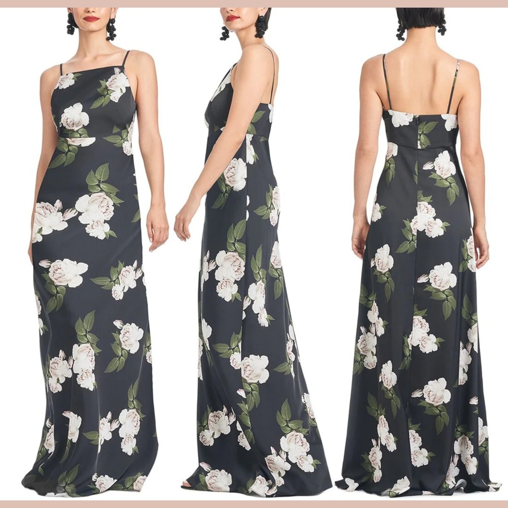 NWT $350 SACHIN & BABI [ 4 ] High Neck Shyla Gown In Obsideon Blooms Black U1584